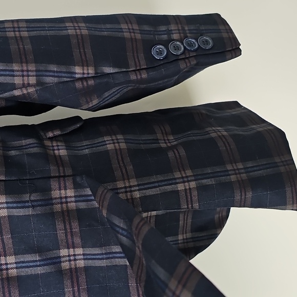 BooHoo Man Blue Plaid Blazer Jacket - Picture 9 of 10